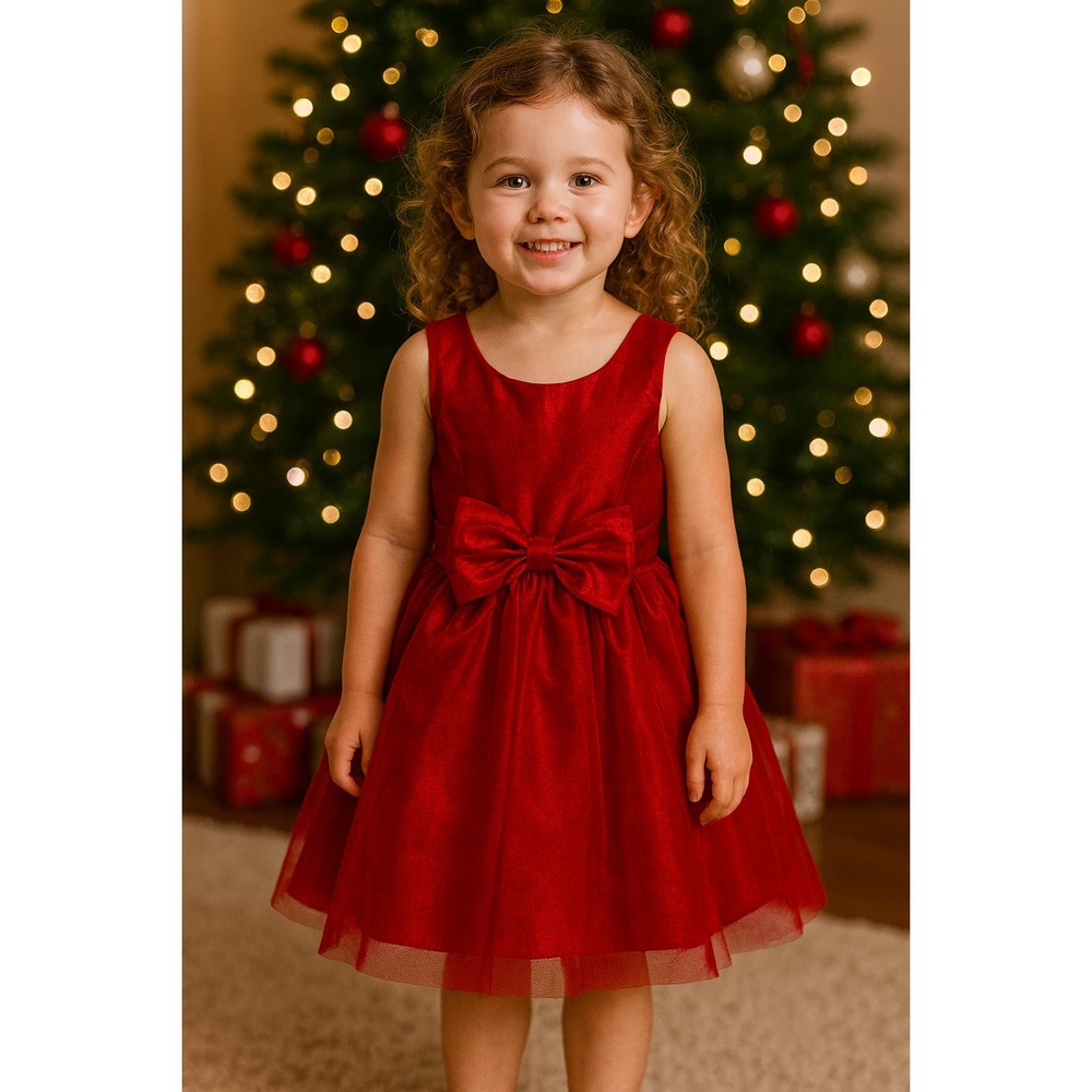 EUC Zunie Girls 3T Red Satiny Sleeveless Christmas Holiday Party Dress
